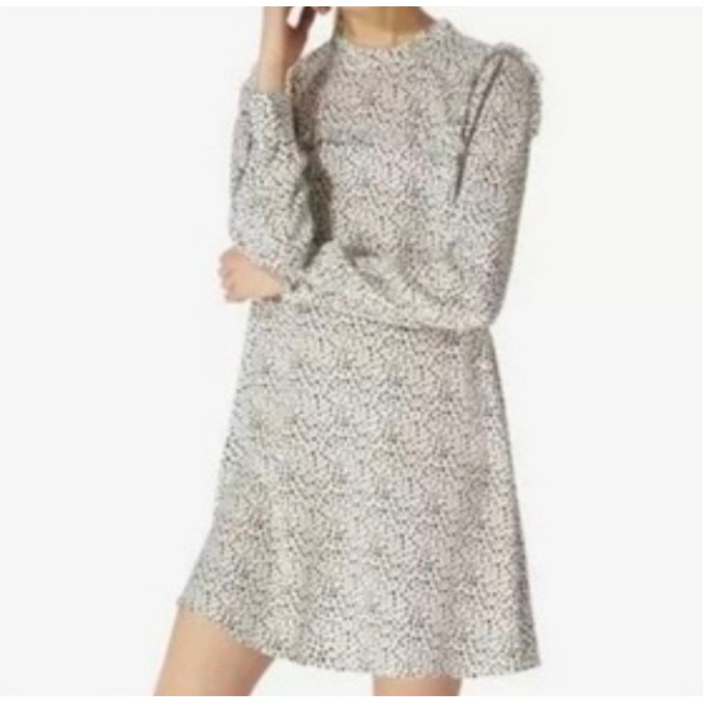Avec Les‎ Filles Women's Mini Dress S Long Sleeve White Black Polka Dot Relaxed